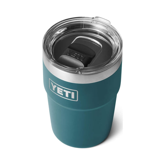 YETI Rambler 16 oz stackable teal tumbler with clear MagSlider lid