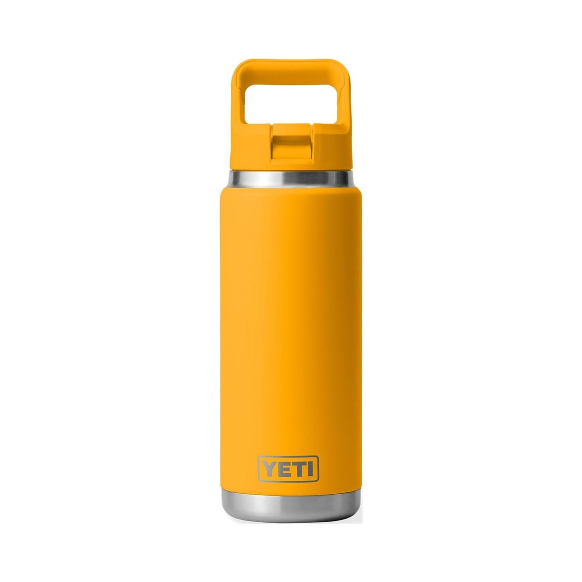 YETI Rambler 26 oz insulated stainless steel bottle in yellow with straw cap