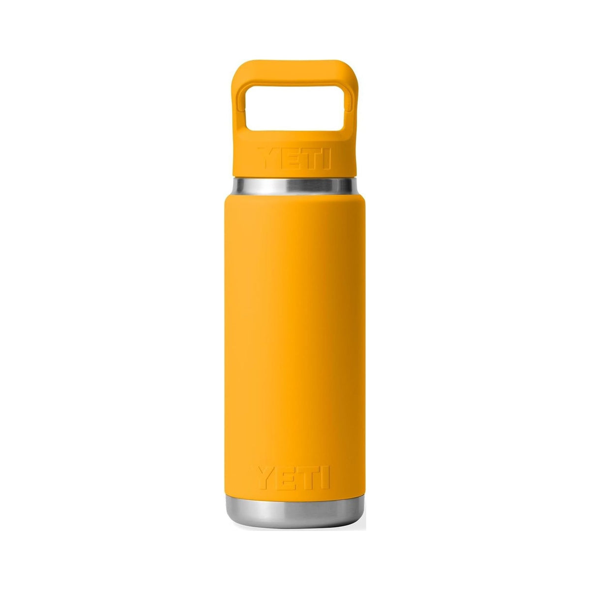 YETI Rambler 26 oz insulated stainless steel bottle in yellow with straw cap