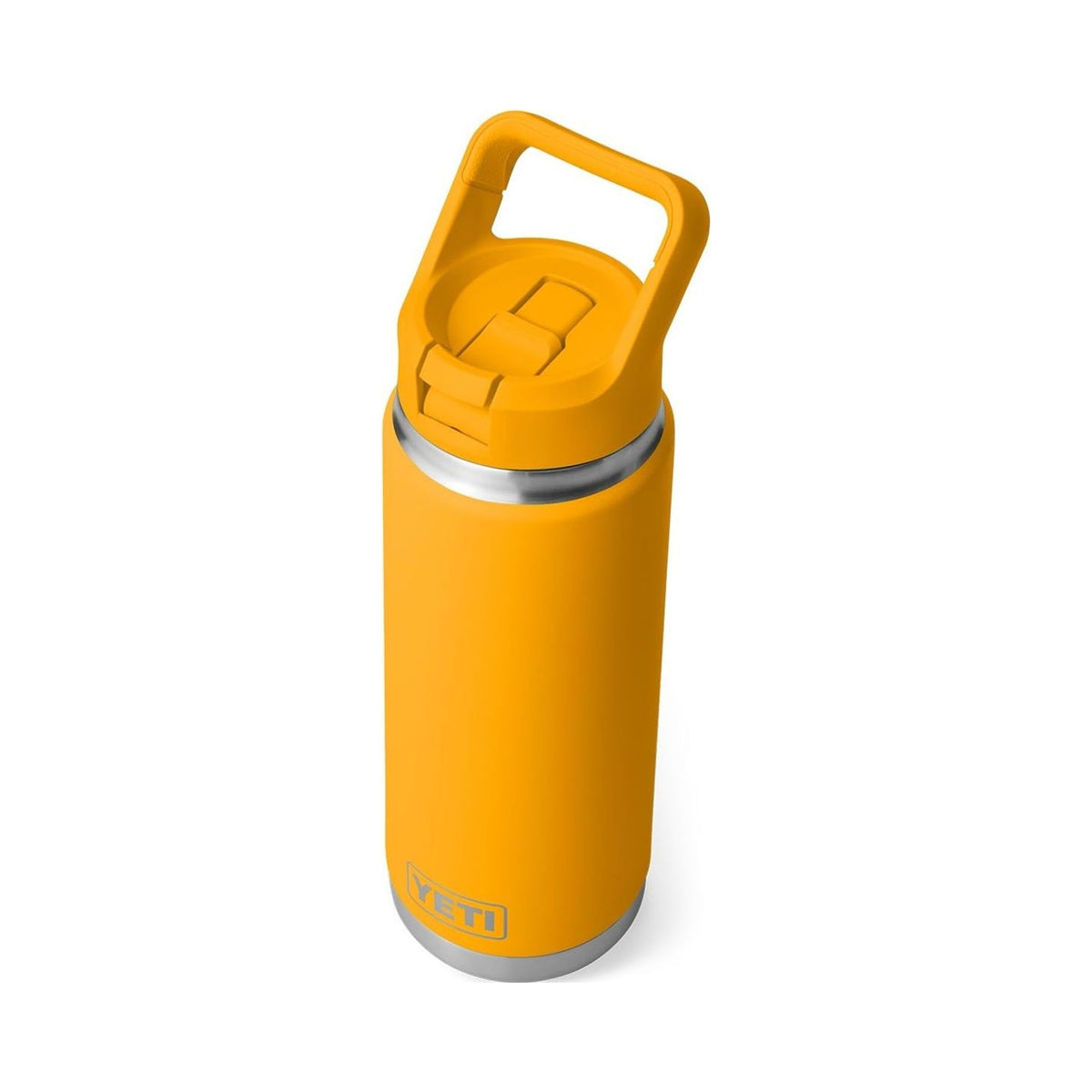 YETI Rambler 26 oz insulated stainless steel bottle in yellow with straw cap