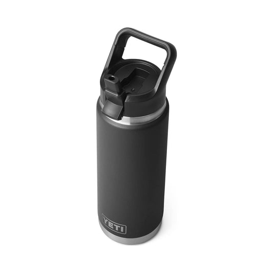 YETI Rambler 26 oz black stainless steel insulated bottle with straw cap