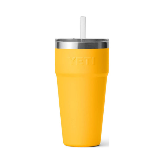 YETI Rambler 26 oz stainless steel straw cup in yellow with clear straw lid