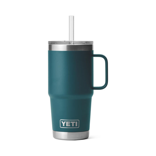 YETI Rambler 25oz straw mug in teal, stainless steel with handle