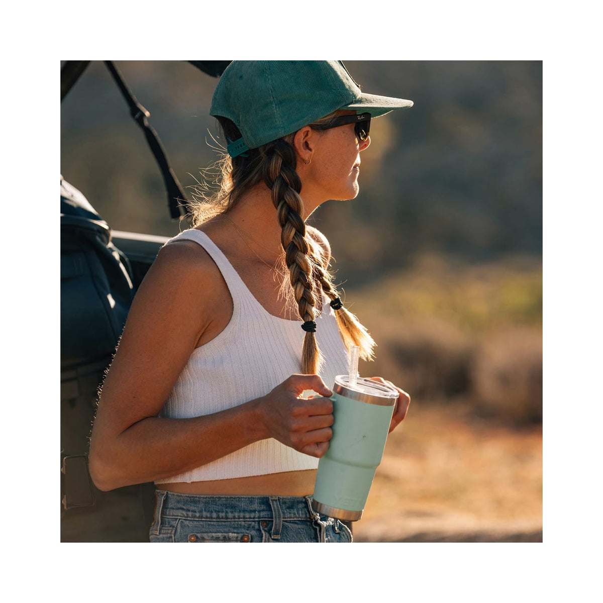 YETI Rambler 25oz straw mug in teal, stainless steel with handle