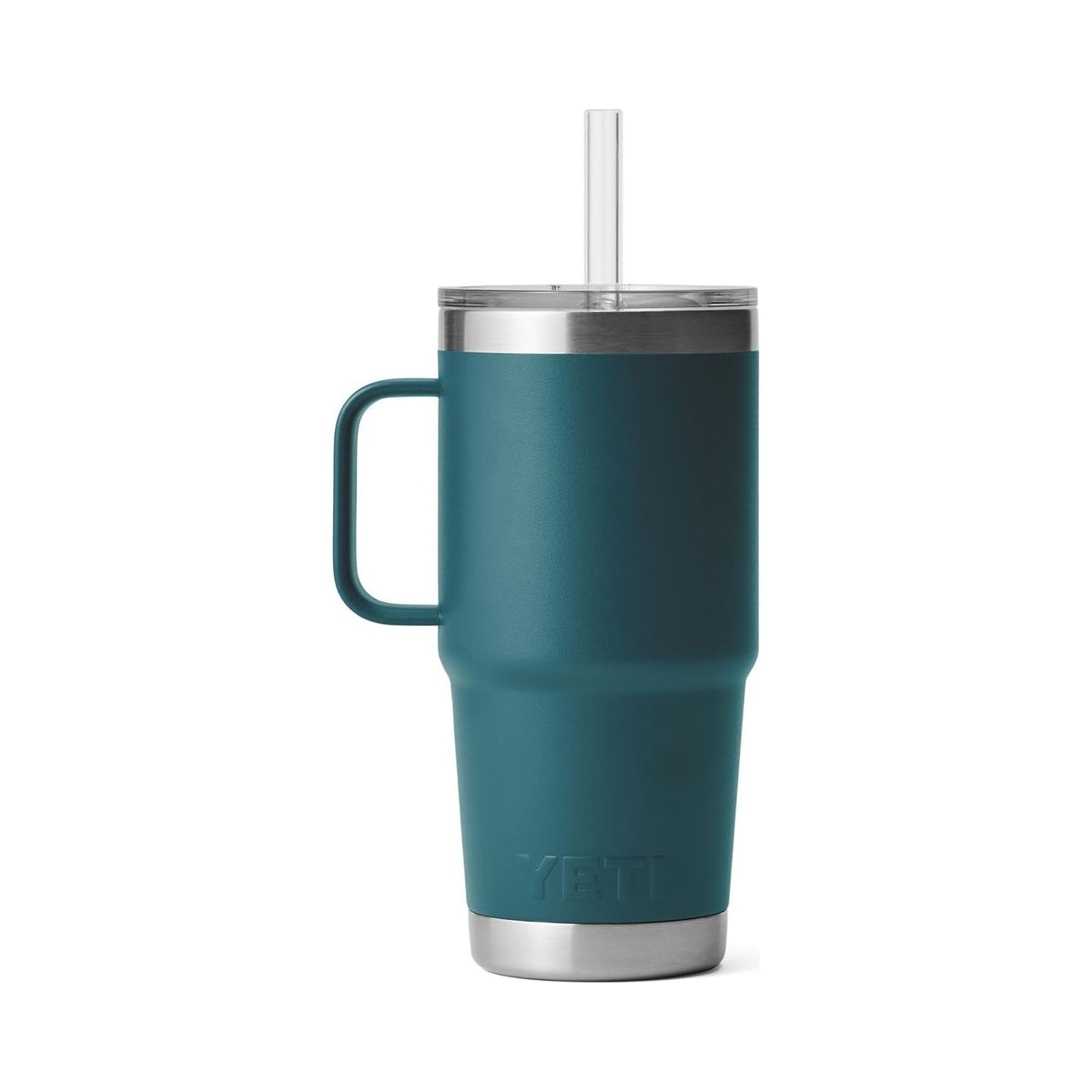 YETI Rambler 25oz straw mug in teal, stainless steel with handle