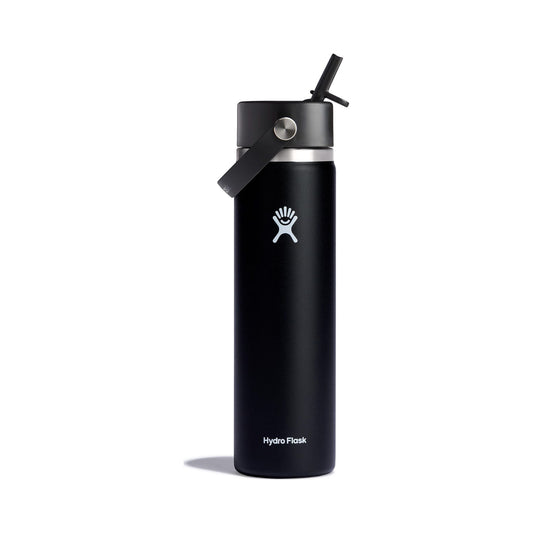 Hydro Flask black insulated water bottle with leak proof flex straw cap