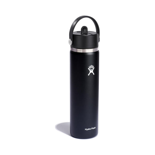 Hydro Flask black insulated water bottle with leak proof flex straw cap