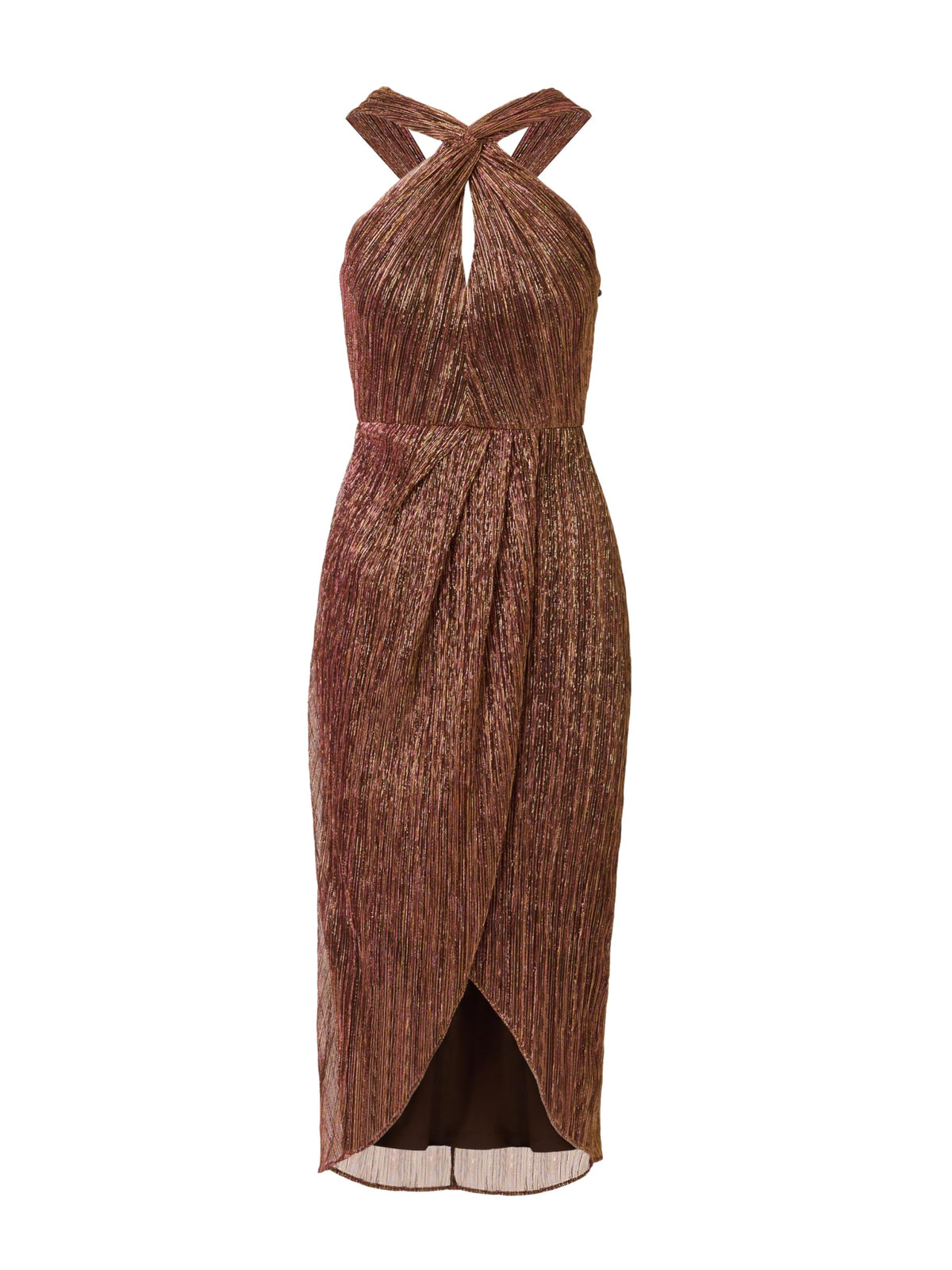 Adrianna Papell Women's Halter Crinkle Metallic Dress